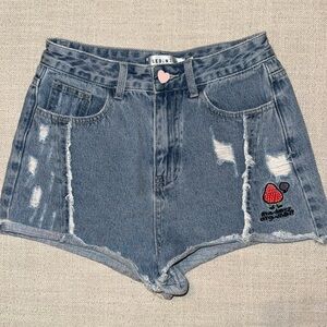 LEDiN | in Women’s High-Waisted Blue Jean 5 Pocket Distressed Denim Shorts SZ M